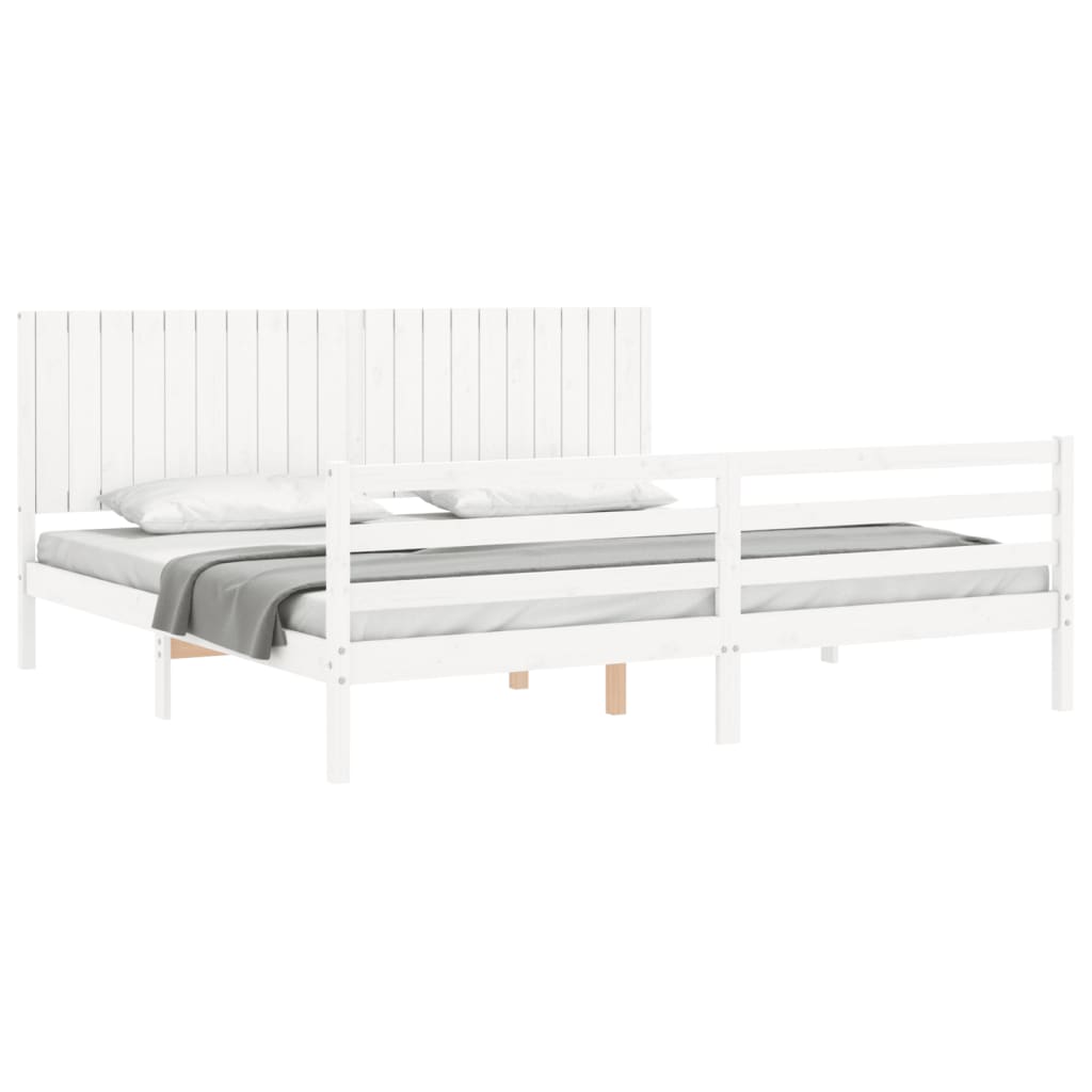 Bedframe met hoofdbord massief hout wit 200x200 cm is nu te koop bij PeponiXL, paradijselijk wonen!