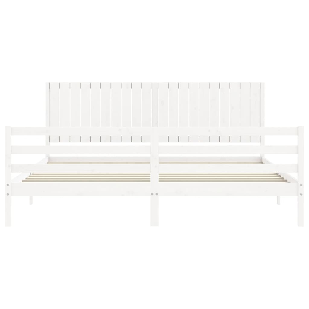 Bedframe met hoofdbord massief hout wit 200x200 cm is nu te koop bij PeponiXL, paradijselijk wonen!
