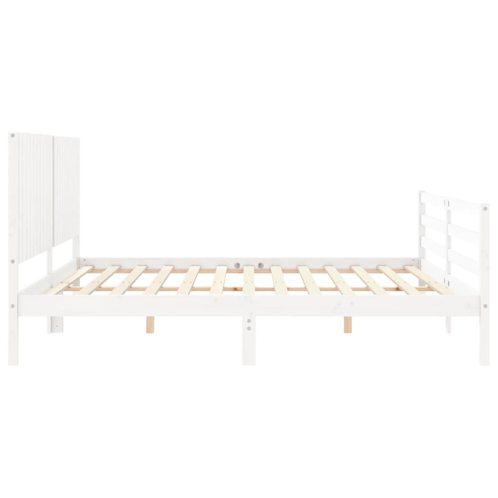 Bedframe met hoofdbord massief hout wit 200x200 cm is nu te koop bij PeponiXL, paradijselijk wonen!