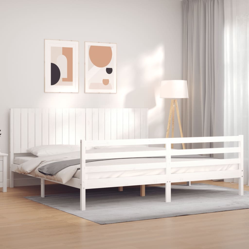 Bedframe met hoofdbord massief hout wit 200x200 cm is nu te koop bij PeponiXL, paradijselijk wonen!