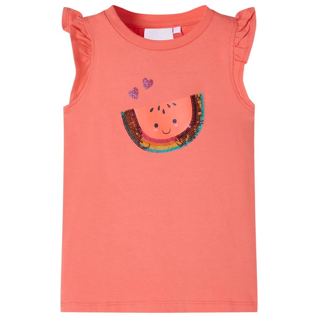 Kindershirt met ruches aan de mouwen 116 koraalkleurig is nu te koop bij PeponiXL, paradijselijk wonen!