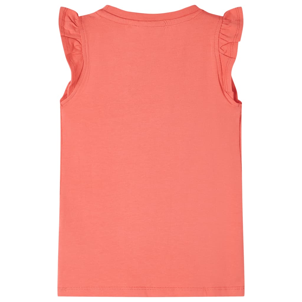 Kindershirt met ruches aan de mouwen 116 koraalkleurig is nu te koop bij PeponiXL, paradijselijk wonen!
