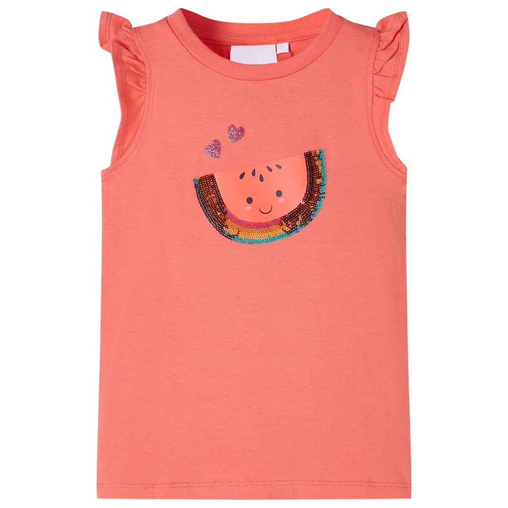Kindershirt met ruches aan de mouwen 140 koraalkleurig is nu te koop bij PeponiXL, paradijselijk wonen!