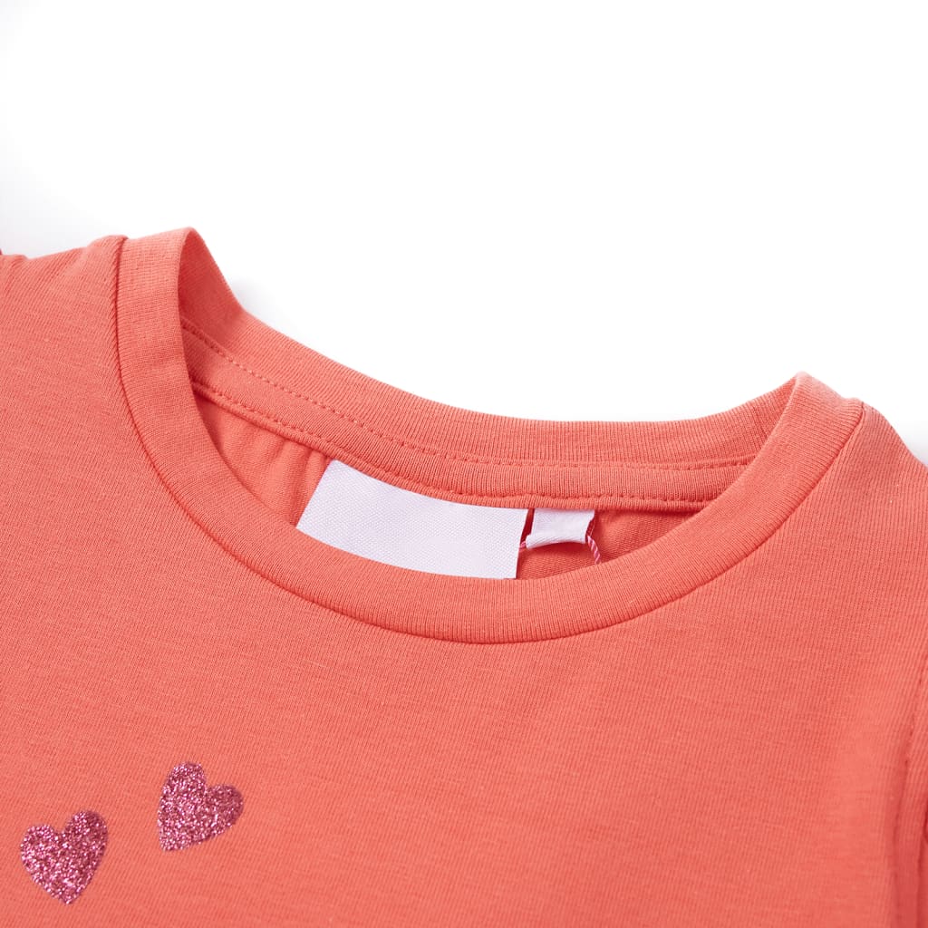 Kindershirt met ruches aan de mouwen 140 koraalkleurig is nu te koop bij PeponiXL, paradijselijk wonen!