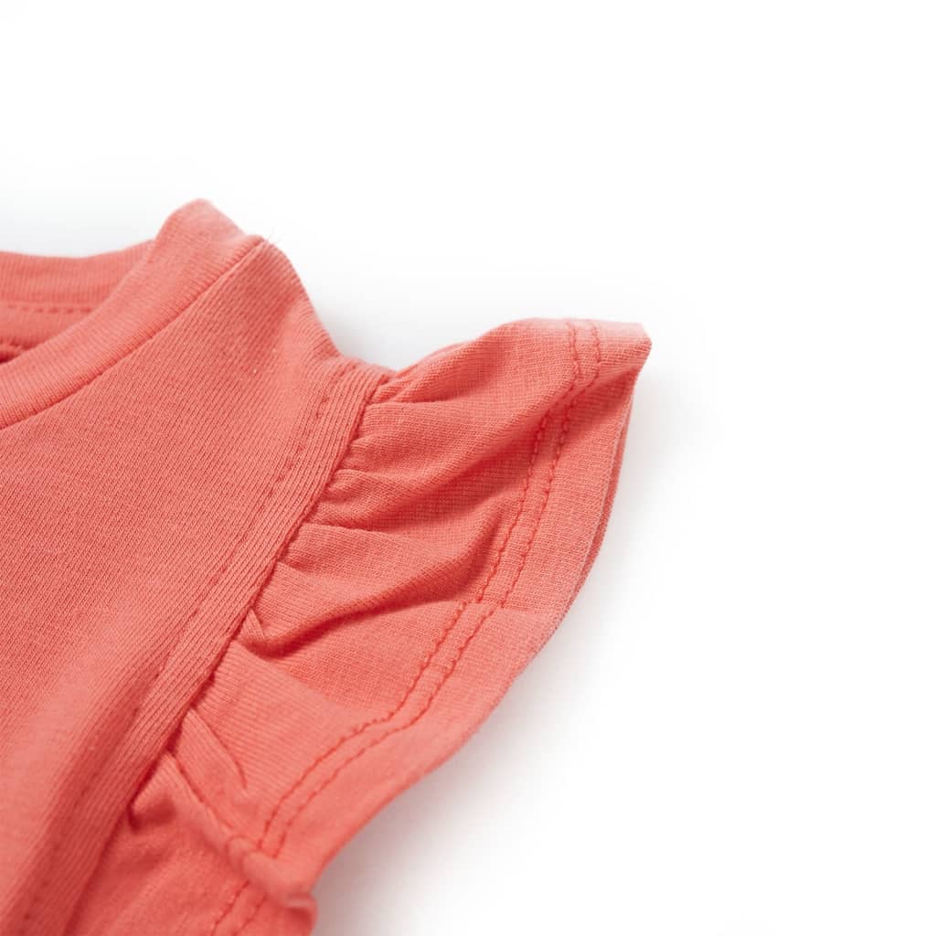 Kindershirt met ruches aan de mouwen 140 koraalkleurig is nu te koop bij PeponiXL, paradijselijk wonen!