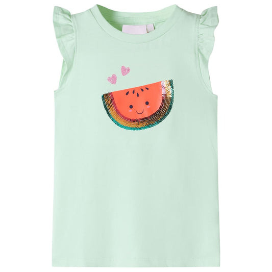 Kindershirt met ruches aan de mouwen 128 zachtgroen is nu te koop bij PeponiXL, paradijselijk wonen!