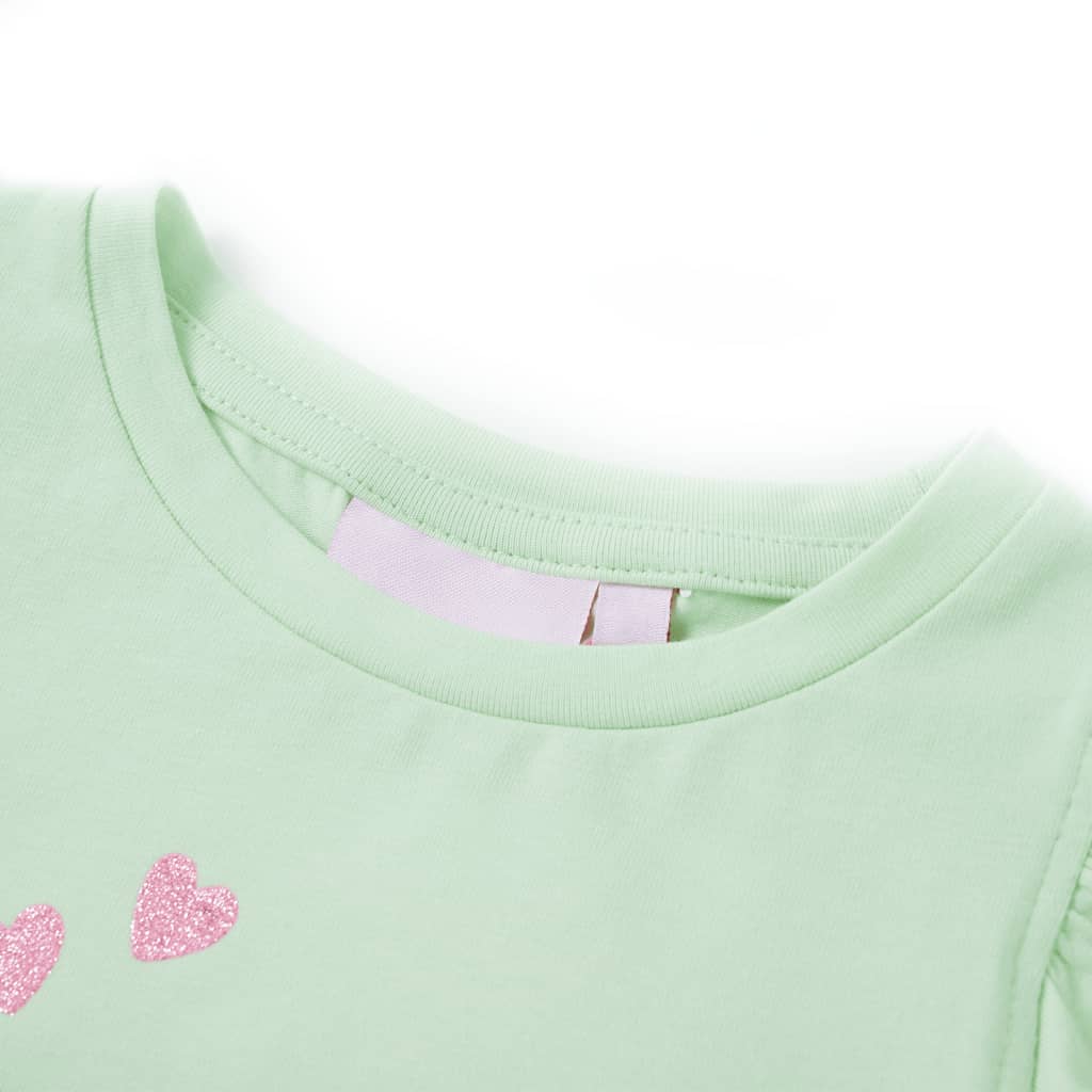 Kindershirt met ruches aan de mouwen 128 zachtgroen is nu te koop bij PeponiXL, paradijselijk wonen!