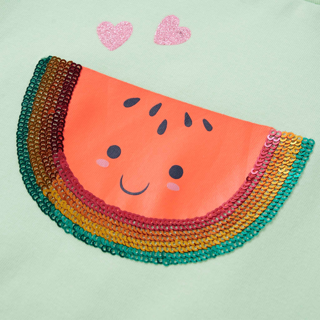 Kindershirt met ruches aan de mouwen 128 zachtgroen is nu te koop bij PeponiXL, paradijselijk wonen!