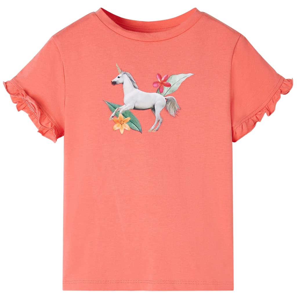 Kindershirt met korte mouwen 140 koraalkleurig is nu te koop bij PeponiXL, paradijselijk wonen!