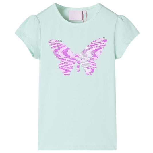 Kindershirt met kapmouwen 128 lichtmintkleur is nu te koop bij PeponiXL, paradijselijk wonen!