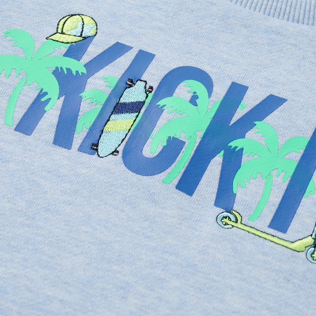 Kindertrui 128 gemêleerd zachtblauw is nu te koop bij PeponiXL, paradijselijk wonen!