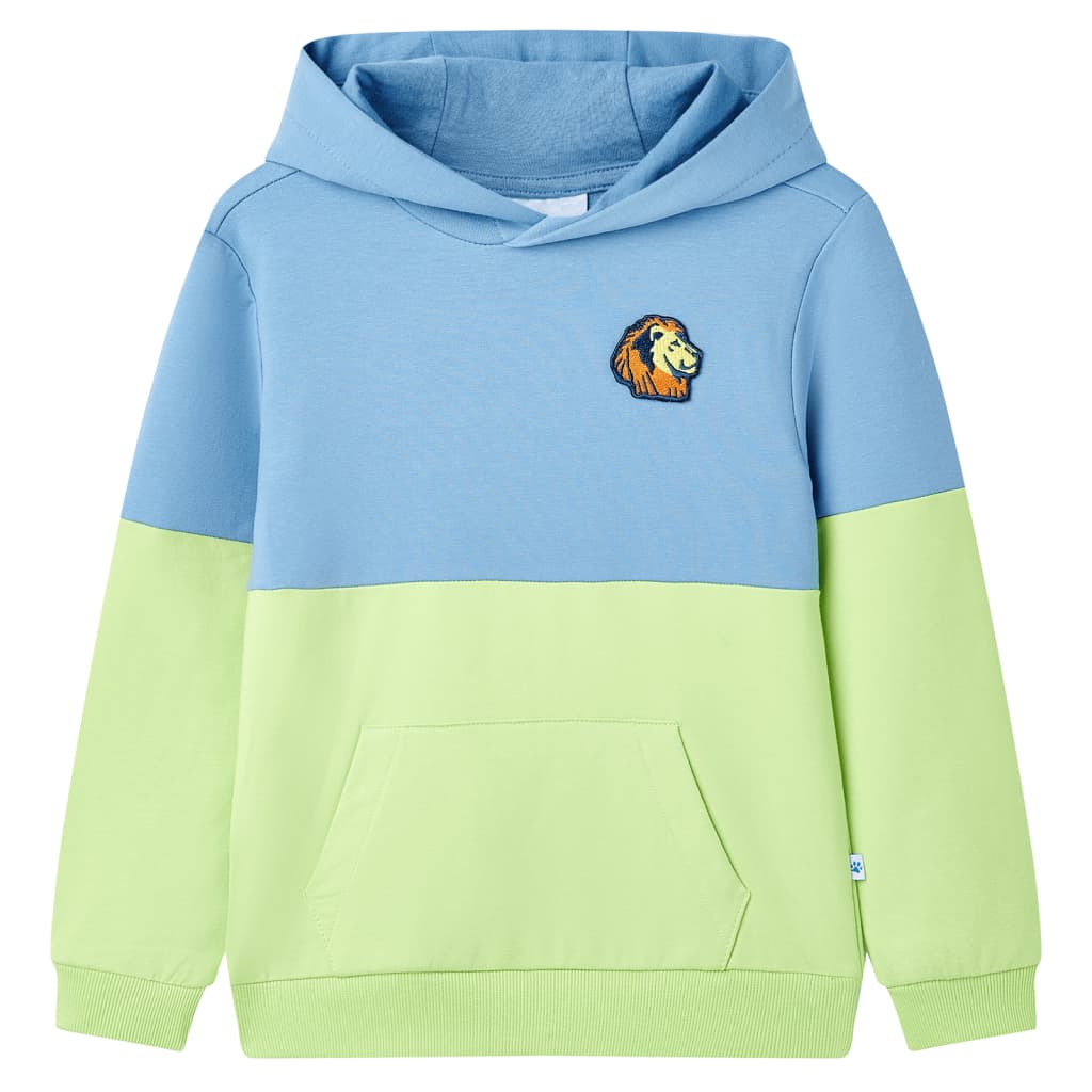 Kindertrui met capuchon 104 blauw en zachtgeel is nu te koop bij PeponiXL, paradijselijk wonen!