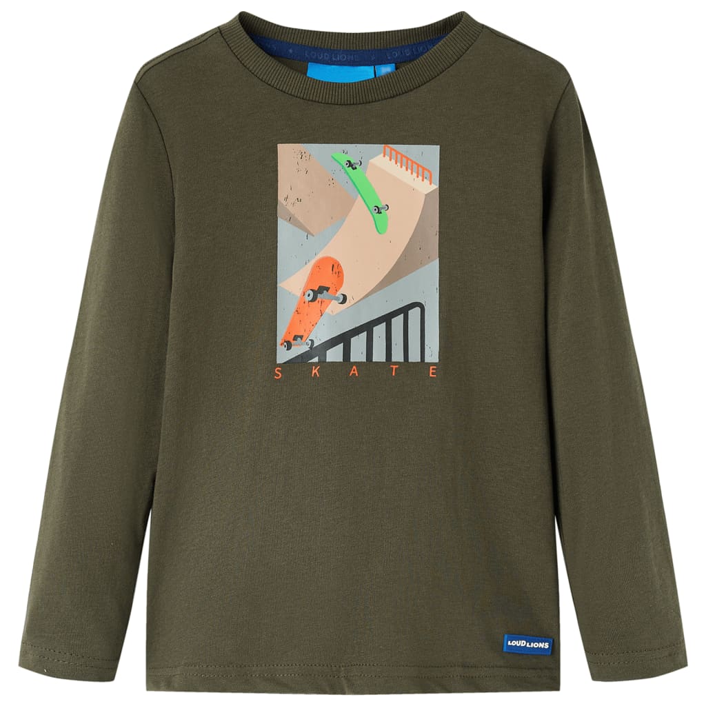 Kindershirt met lange mouwen 104 kakikleurig is nu te koop bij PeponiXL, paradijselijk wonen!