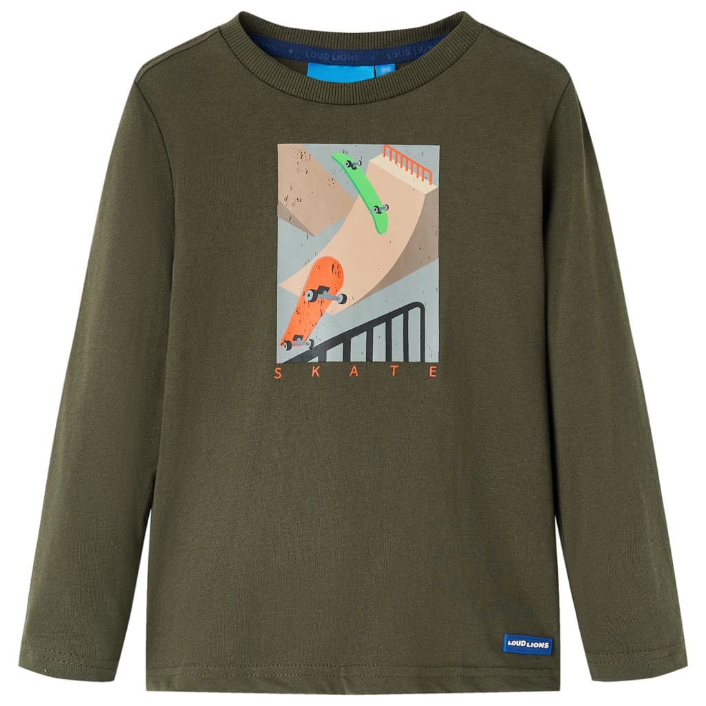 Kindershirt met lange mouwen 128 kakikleurig is nu te koop bij PeponiXL, paradijselijk wonen!