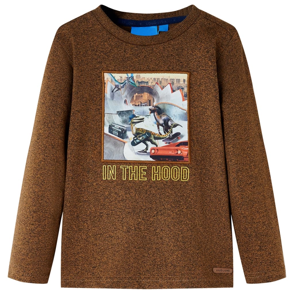 Kindershirt met lange mouwen 104 gemêleerd cognackleur is nu te koop bij PeponiXL, paradijselijk wonen!