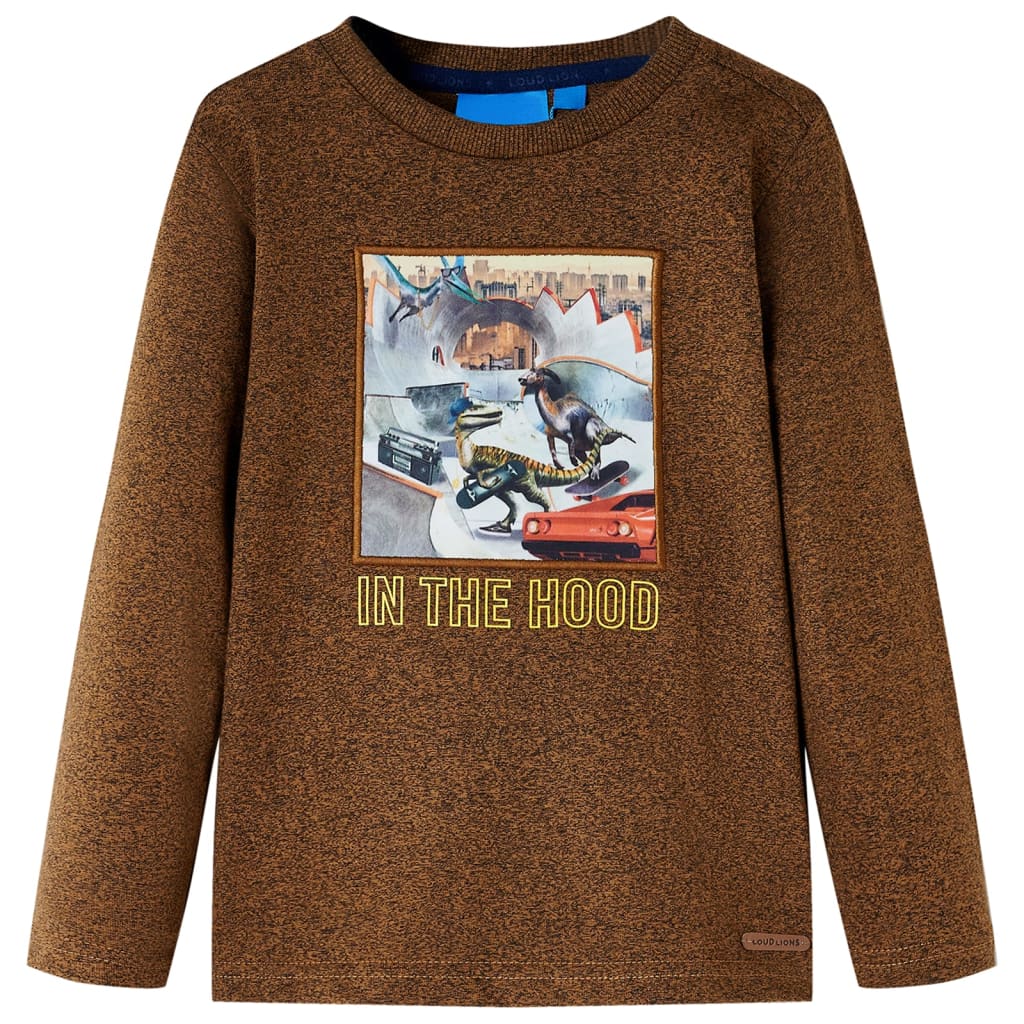Kindershirt met lange mouwen 116 gemêleerd cognackleur is nu te koop bij PeponiXL, paradijselijk wonen!