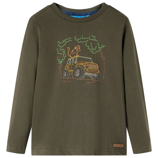 Kindershirt met lange mouwen 128 kakikleurig is nu te koop bij PeponiXL, paradijselijk wonen!