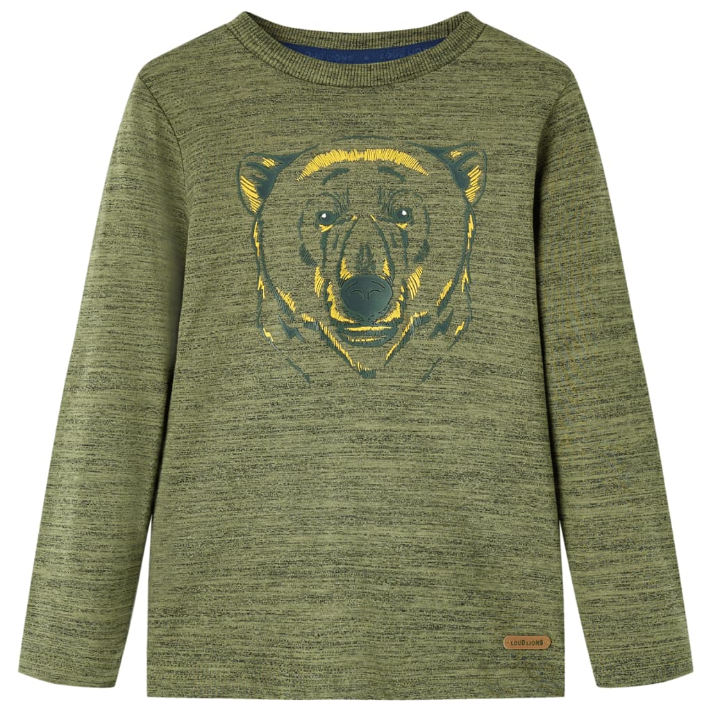 Kindershirt met lange mouwen 128 gemêleerd kakikleurig is nu te koop bij PeponiXL, paradijselijk wonen!