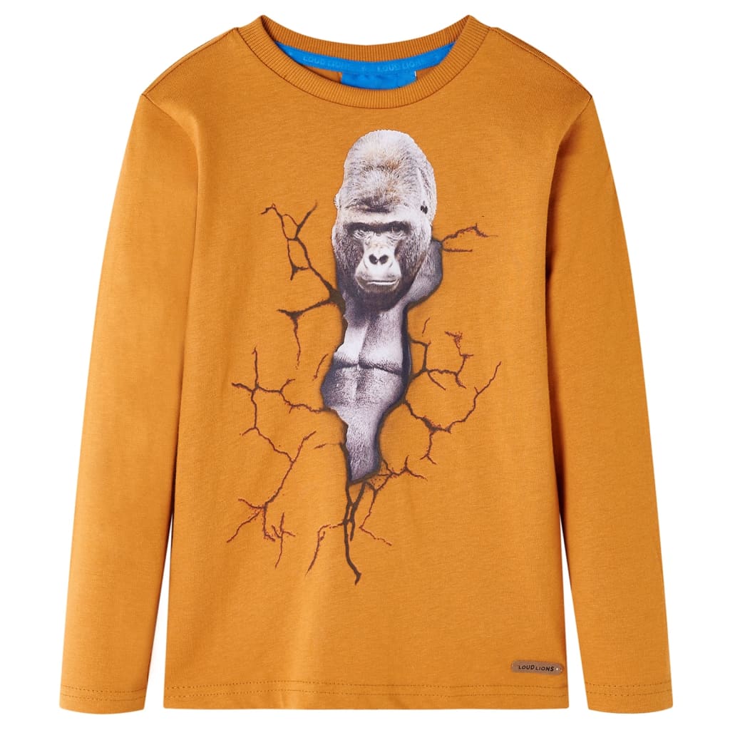 Kindershirt met lange mouwen 128 donkerokerkleurig is nu te koop bij PeponiXL, paradijselijk wonen!