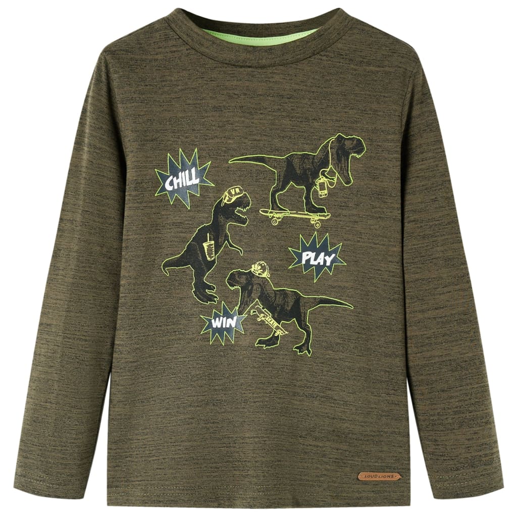 Kindershirt met lange mouwen 116 gemêleerd kakikleurig is nu te koop bij PeponiXL, paradijselijk wonen!
