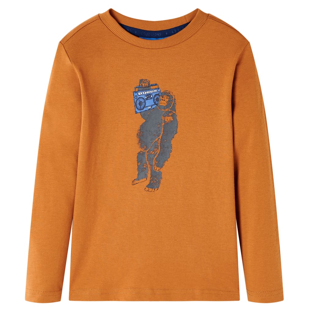 Kindershirt met lange mouwen 128 donkerokerkleurig is nu te koop bij PeponiXL, paradijselijk wonen!