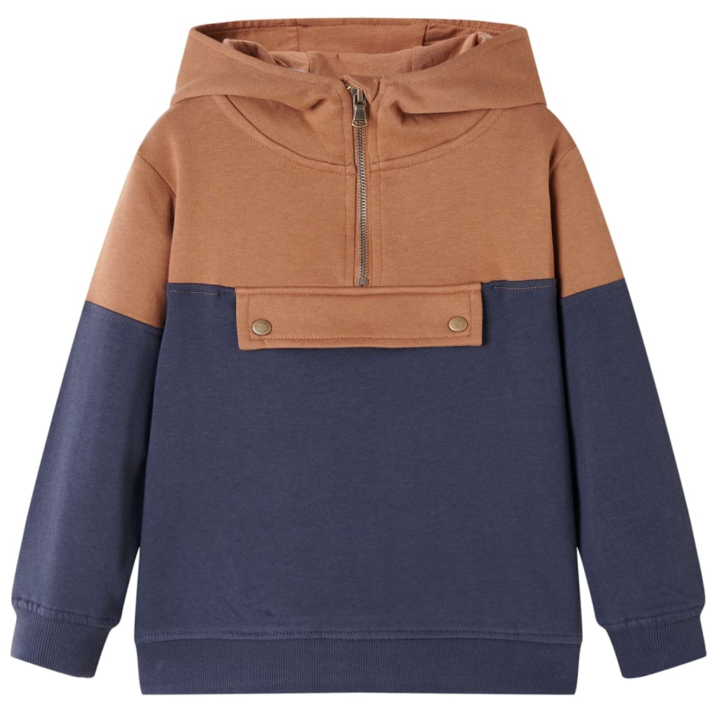 Kindersweater met capuchon halve rits 104 antraciet- en cognackleurig is nu te koop bij PeponiXL, paradijselijk wonen!
