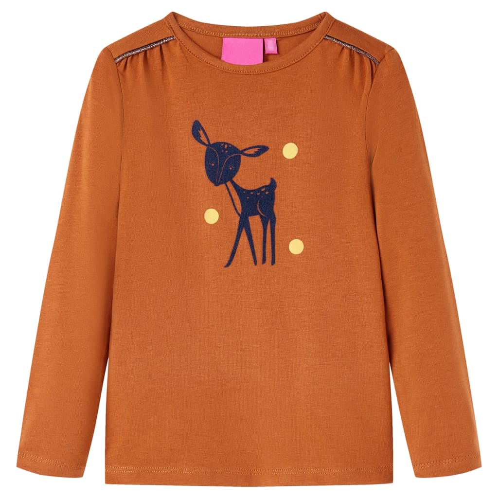 Kindershirt met lange mouwen 128 cognackleurig is nu te koop bij PeponiXL, paradijselijk wonen!