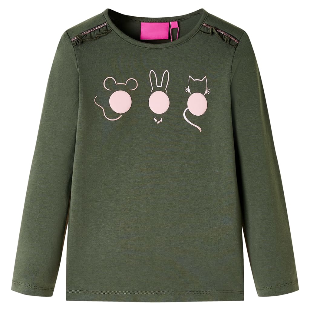 Kindershirt met lange mouwen 128 kakikleurig is nu te koop bij PeponiXL, paradijselijk wonen!