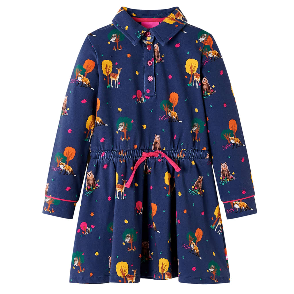 Kinderjurk lange mouwen en trekkoord 92 marineblauw is nu te koop bij PeponiXL, paradijselijk wonen!