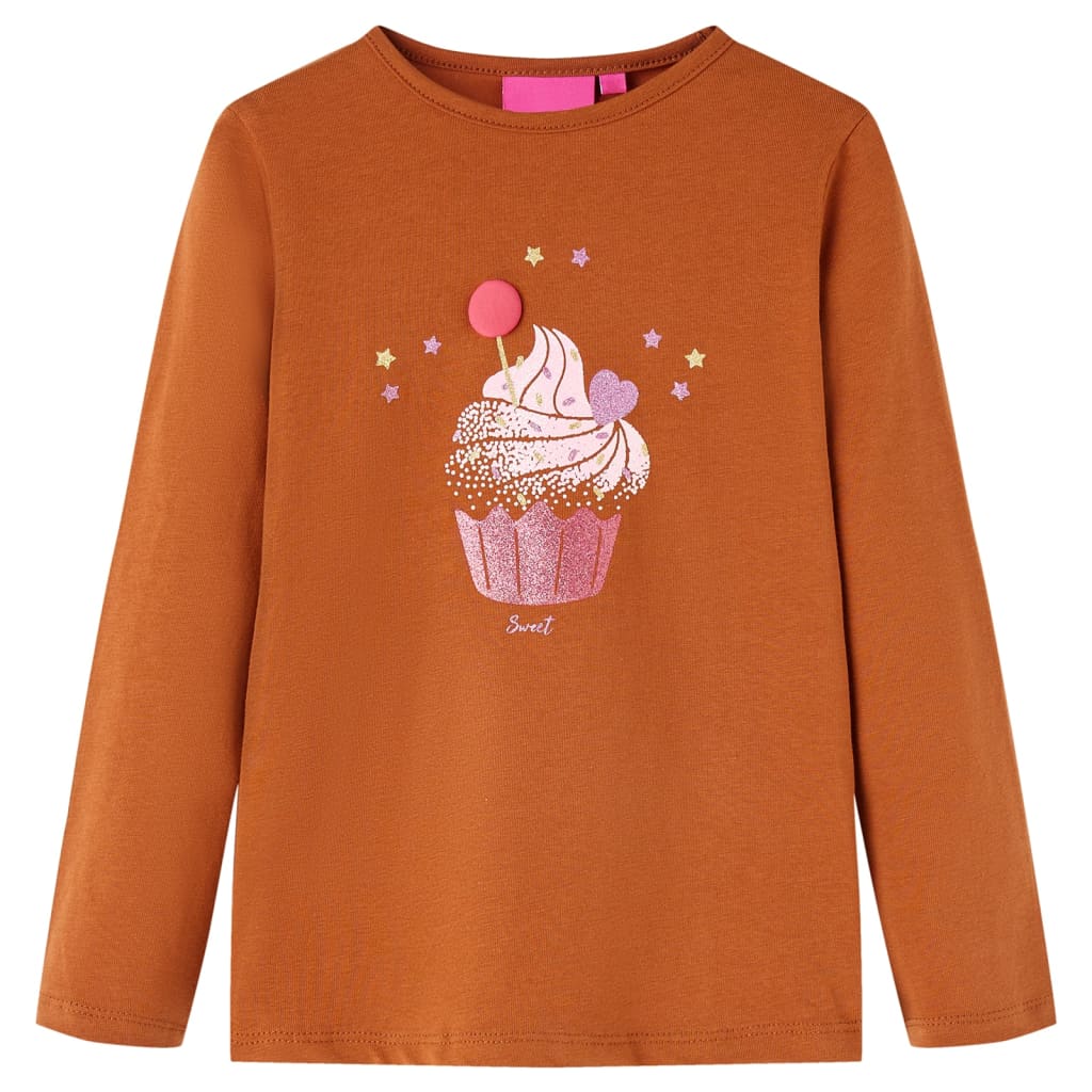 Kindershirt met lange mouwen 92 cognackleurig is nu te koop bij PeponiXL, paradijselijk wonen!
