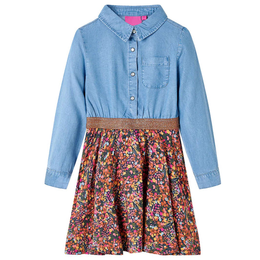 Kinderjurk met lange mouwen 104 marineblauw en denimblauw is nu te koop bij PeponiXL, paradijselijk wonen!