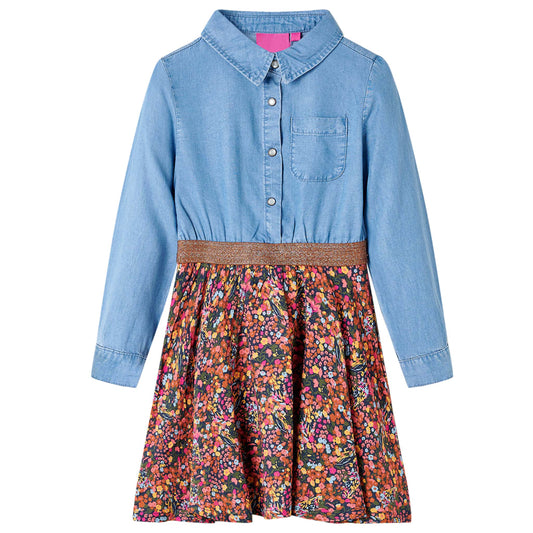 Kinderjurk met lange mouwen 116 marineblauw en denimblauw is nu te koop bij PeponiXL, paradijselijk wonen!