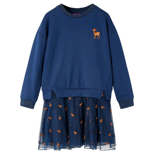 Kinderjurk met lange mouwen 104 marineblauw is nu te koop bij PeponiXL, paradijselijk wonen!