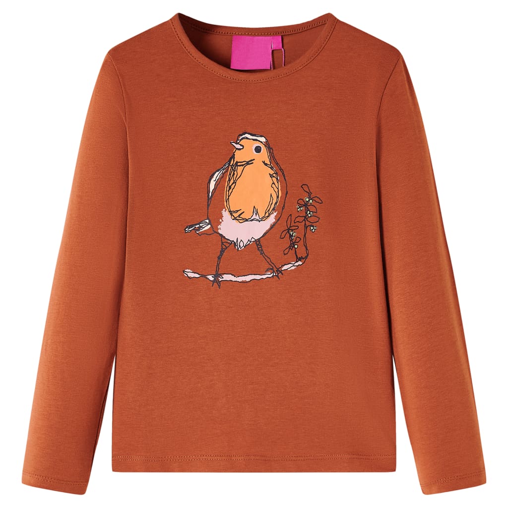 Kindershirt met lange mouwen 104 cognackleurig is nu te koop bij PeponiXL, paradijselijk wonen!