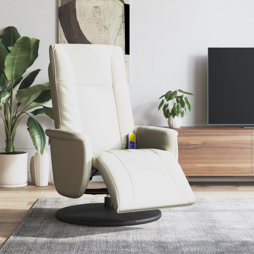 Massagestoel verstelbaar met voetensteun kunstleer crèmekleurig is nu te koop bij PeponiXL, paradijselijk wonen!