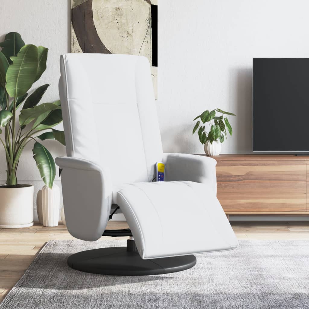 Massagestoel verstelbaar met voetensteun kunstleer wit is nu te koop bij PeponiXL, paradijselijk wonen!