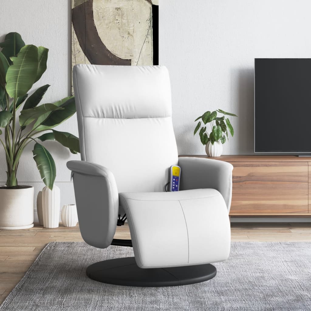 Massagestoel verstelbaar met voetensteun kunstleer wit is nu te koop bij PeponiXL, paradijselijk wonen!
