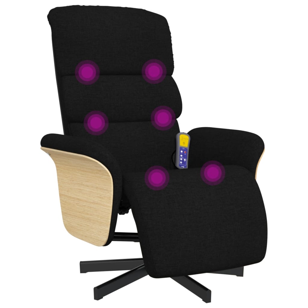 Massagestoel verstelbaar met voetensteun stof zwart is nu te koop bij PeponiXL, paradijselijk wonen!