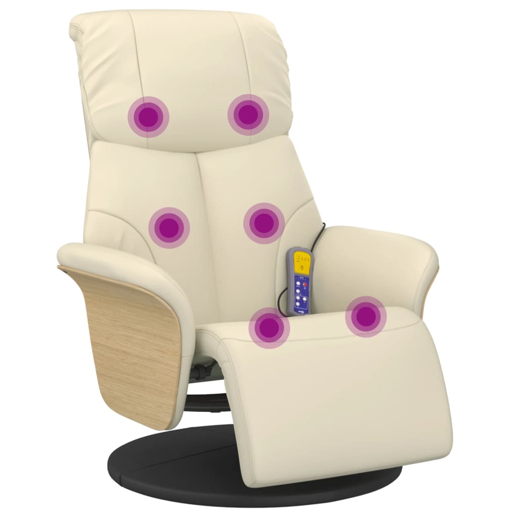 Massagestoel verstelbaar met voetensteun kunstleer crèmekleurig is nu te koop bij PeponiXL, paradijselijk wonen!