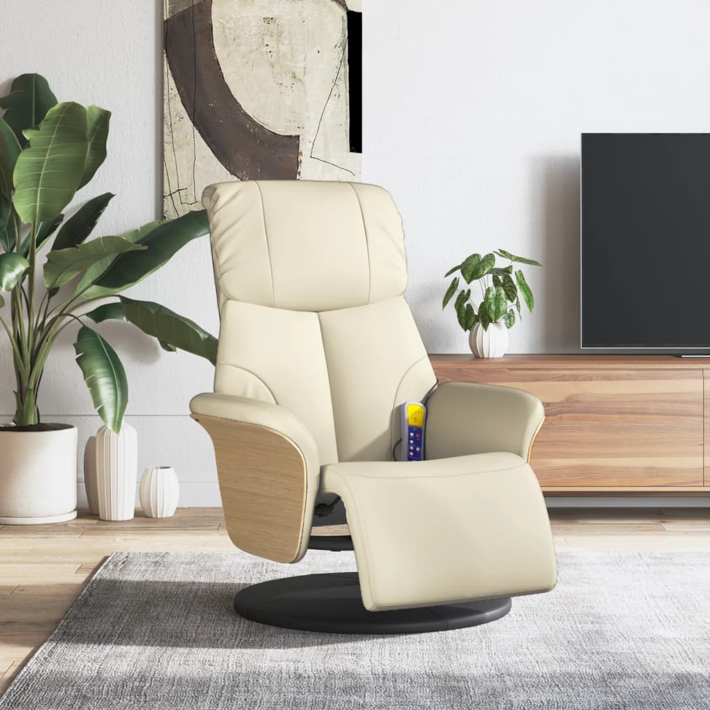 Massagestoel verstelbaar met voetensteun kunstleer crèmekleurig is nu te koop bij PeponiXL, paradijselijk wonen!