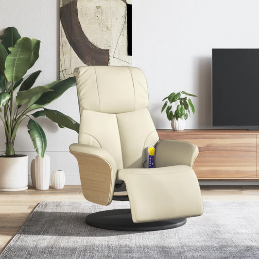 Massagestoel verstelbaar met voetensteun kunstleer crèmekleurig is nu te koop bij PeponiXL, paradijselijk wonen!