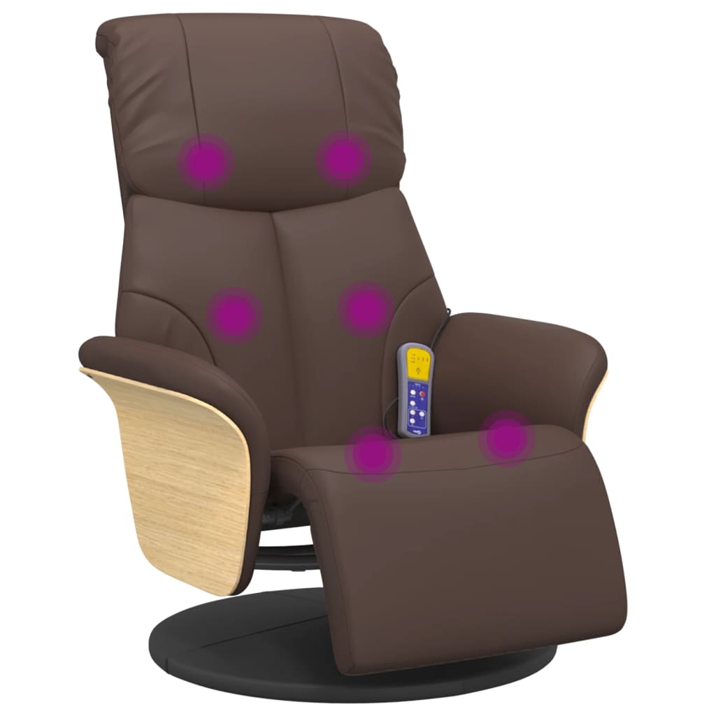 Massagestoel verstelbaar met voetensteun kunstleer bruin is nu te koop bij PeponiXL, paradijselijk wonen!
