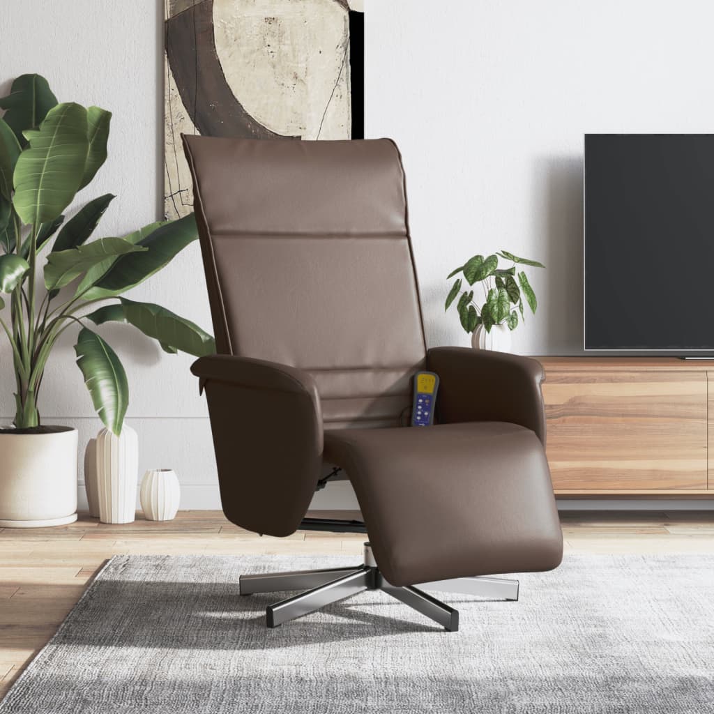 Massagestoel verstelbaar met voetensteun kunstleer bruin is nu te koop bij PeponiXL, paradijselijk wonen!