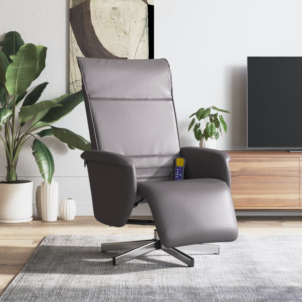 Massagestoel verstelbaar met voetensteun kunstleer grijs is nu te koop bij PeponiXL, paradijselijk wonen!