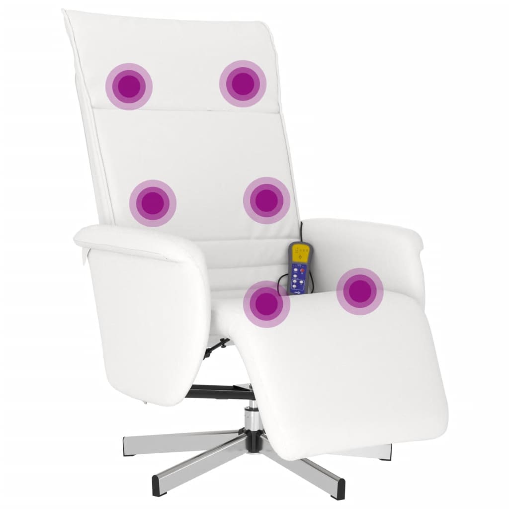 Massagestoel verstelbaar met voetensteun kunstleer wit is nu te koop bij PeponiXL, paradijselijk wonen!