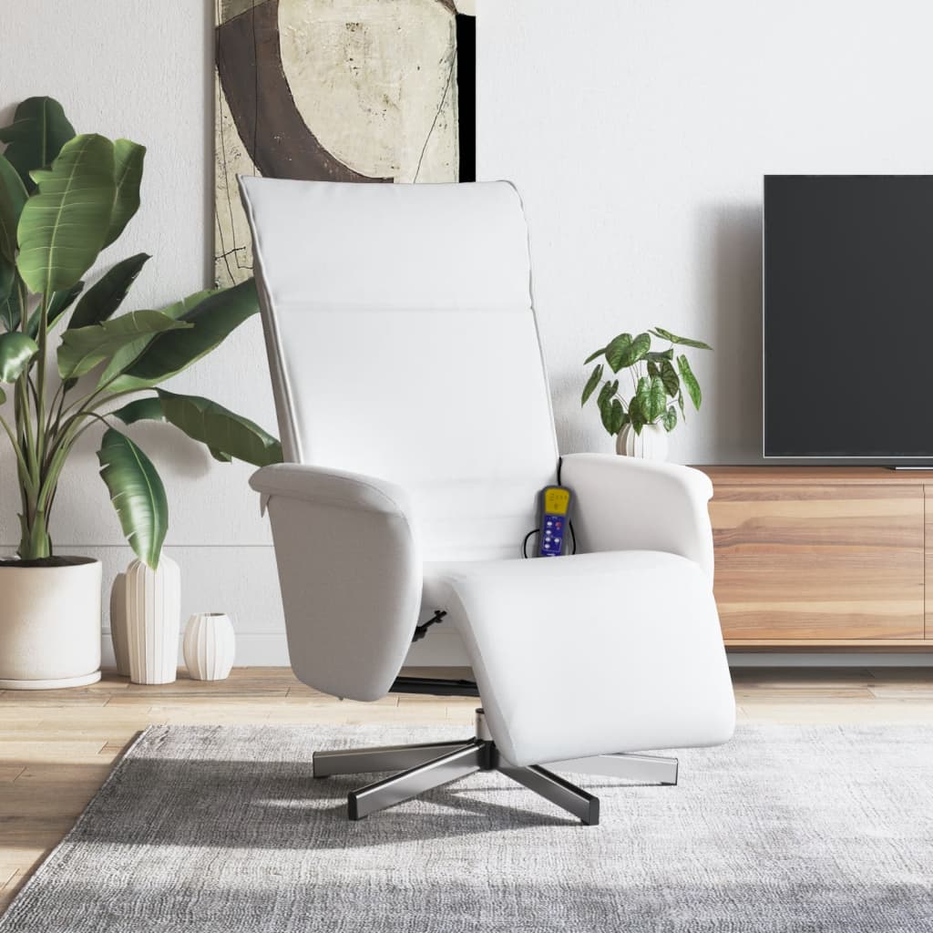 Massagestoel verstelbaar met voetensteun kunstleer wit is nu te koop bij PeponiXL, paradijselijk wonen!