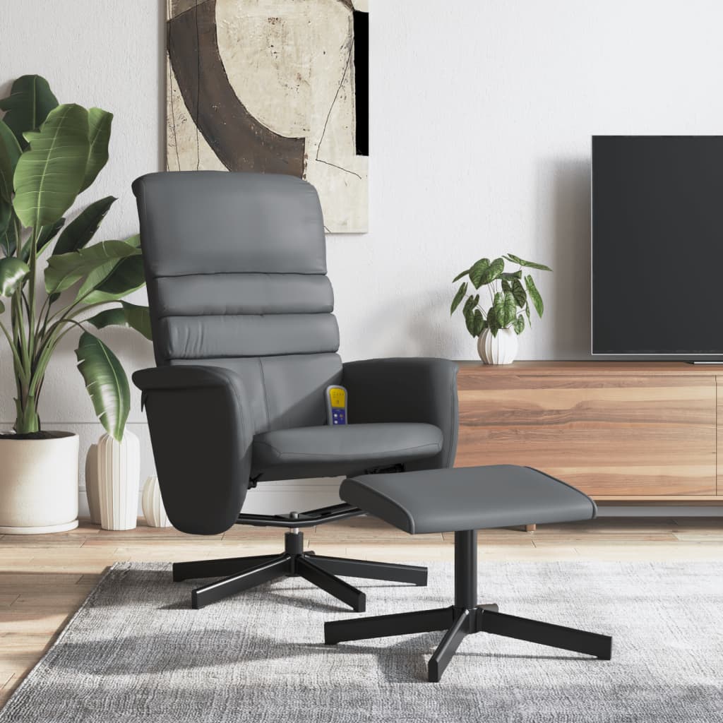 Massagestoel verstelbaar met voetenbankje kunstleer grijs is nu te koop bij PeponiXL, paradijselijk wonen!