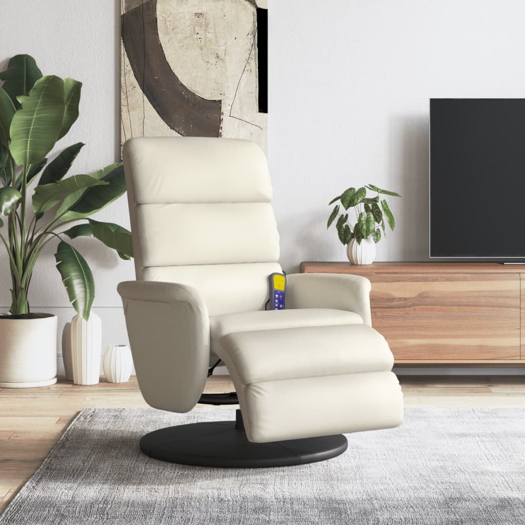 Massagestoel verstelbaar met voetensteun kunstleer crèmekleurig is nu te koop bij PeponiXL, paradijselijk wonen!