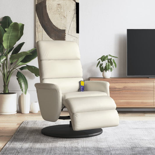 Massagestoel verstelbaar met voetensteun kunstleer crèmekleurig is nu te koop bij PeponiXL, paradijselijk wonen!