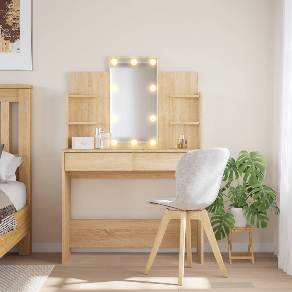 Kaptafel met LED-verlichting 96x40x142 cm sonoma eikenkleurig is nu te koop bij PeponiXL, paradijselijk wonen!